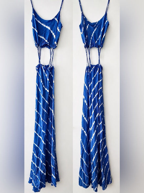 acacia swimwear Dresses & Skirts - ACACIA 100% Silk Blue Tie Dye Cutout Maxi Dress Size S
